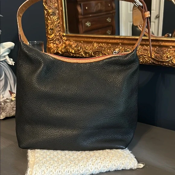 Dooney & Bourke Black and Tan Leather Hobo Bag - Picture 6 of 15